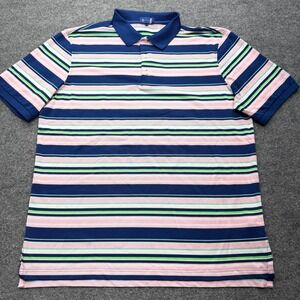 Stitch Golf Mens Large Striped Performance Polo Shirt Navy Pink Green 1917 Logo